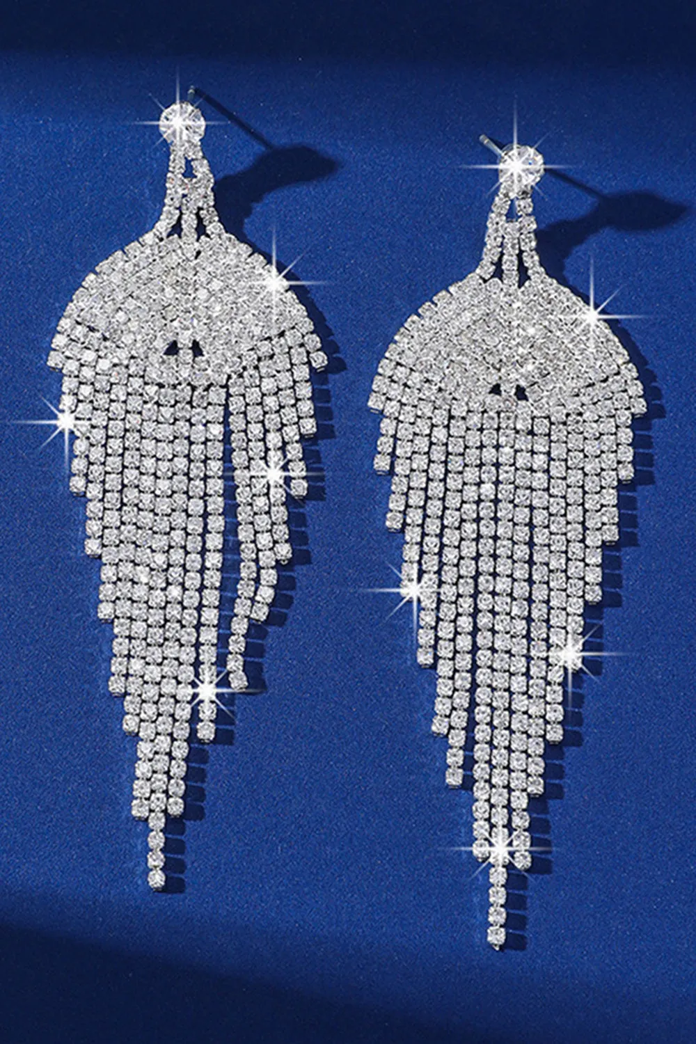 Silver Tassel Long Rhinestones Earrings sold by Wedtrend product image thumbnail 2