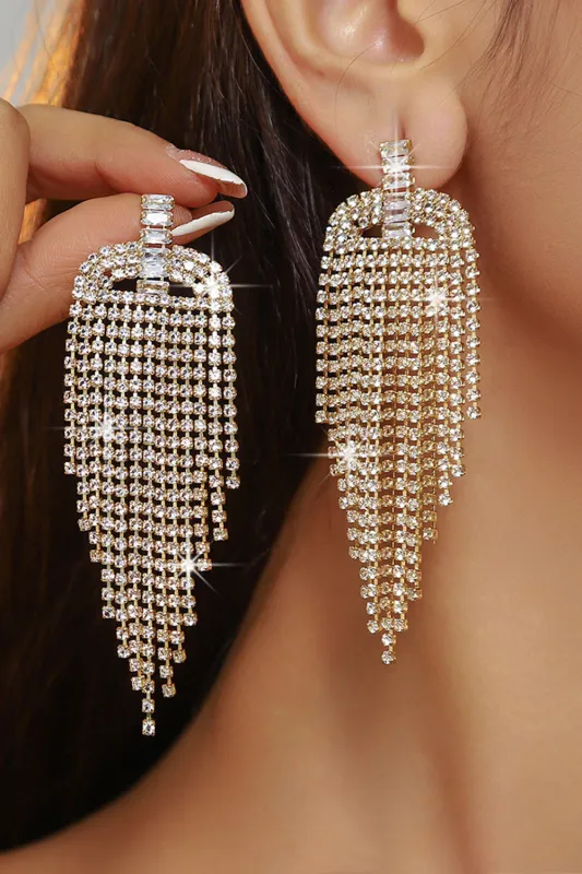 Shiny Golden Long Tassel Rhinestones Earrings made by Wedtrend