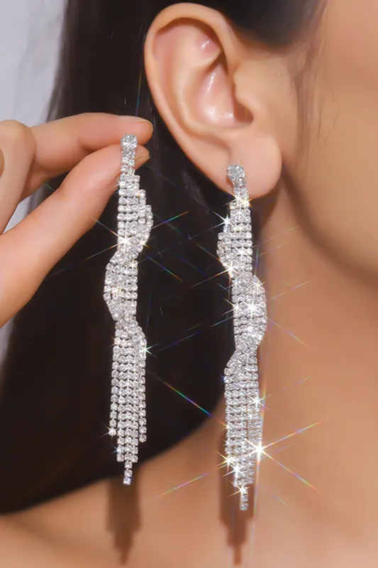 Silver Rhinestones Long Earrings made by Wedtrend