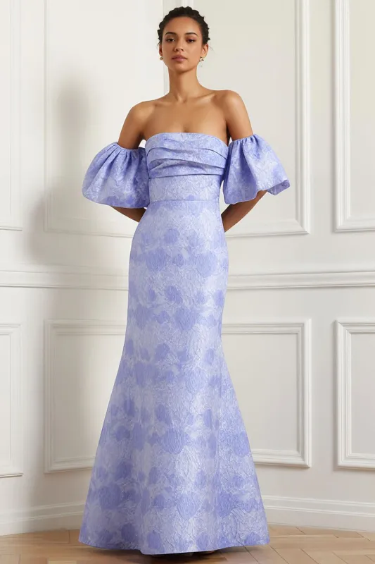 Light Blue Mermaid Convertible Satin Strapless Long Jacquard Dress with Removable Sleeves sold by Wedtrend