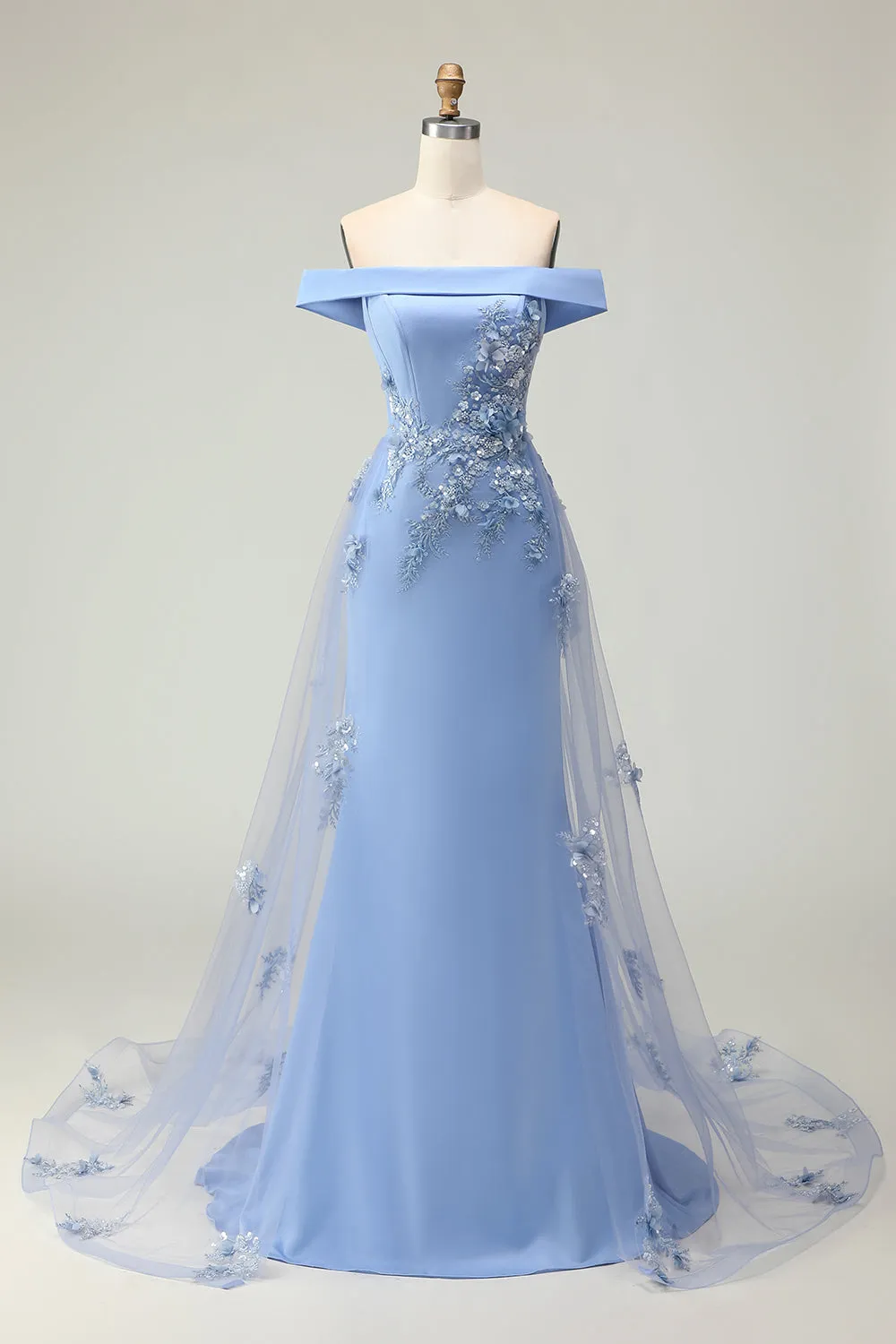 Grey Blue Mermaid Off the Shoulder Appliqued Mother Of The Bride Dress with Sequins sold by Wedtrend