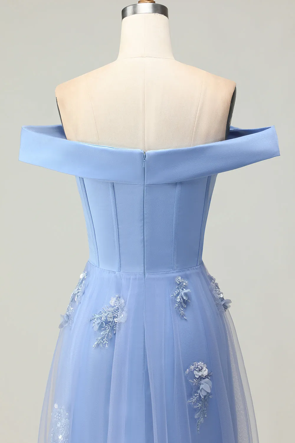 Grey Blue Mermaid Off the Shoulder Appliqued Mother Of The Bride Dress with Sequins sold by Wedtrend product image thumbnail 5