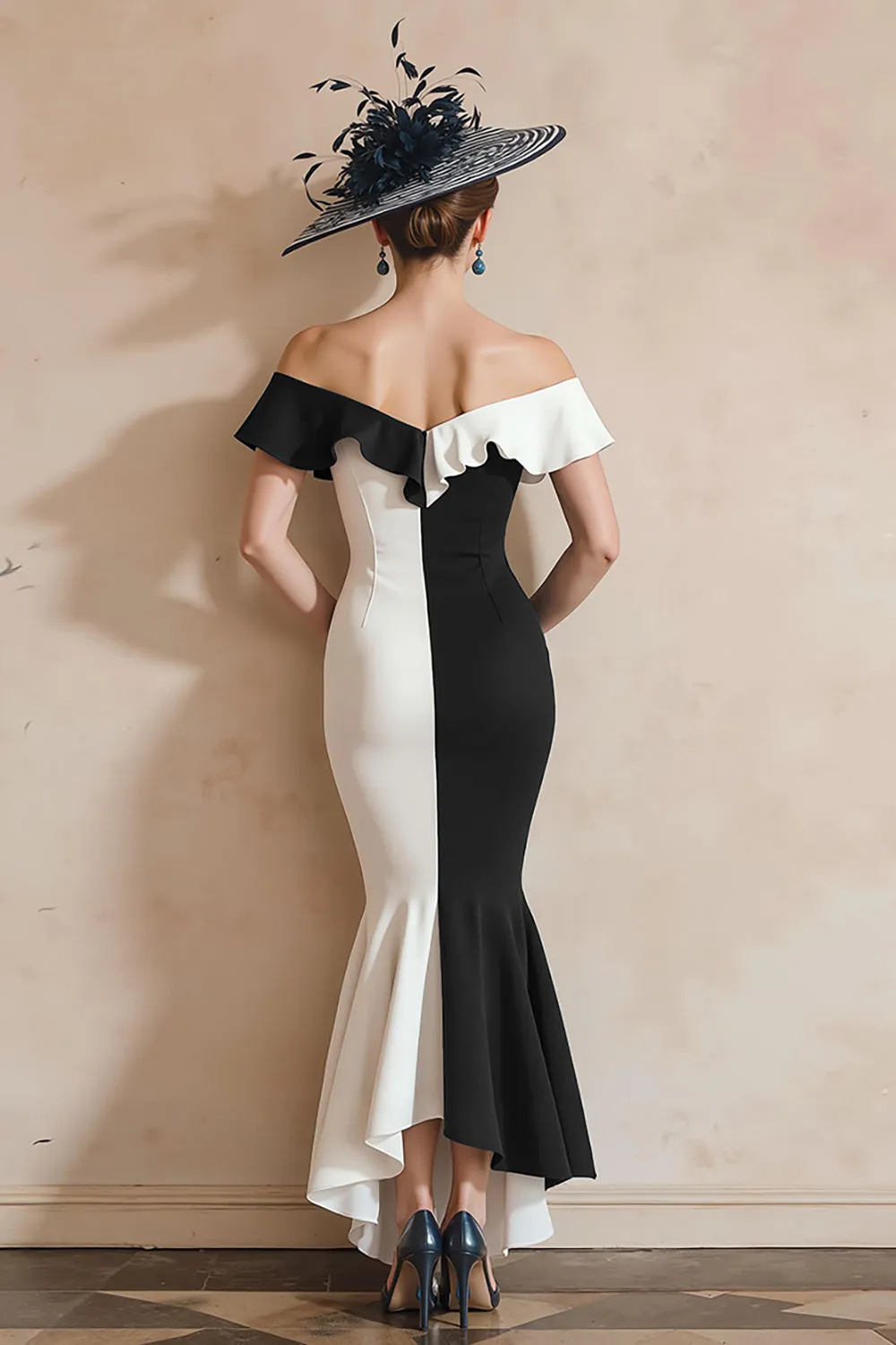 Black and White Off The Shoulder Mermaid Long Mother of the Bride Dress sold by Wedtrend product image thumbnail 2