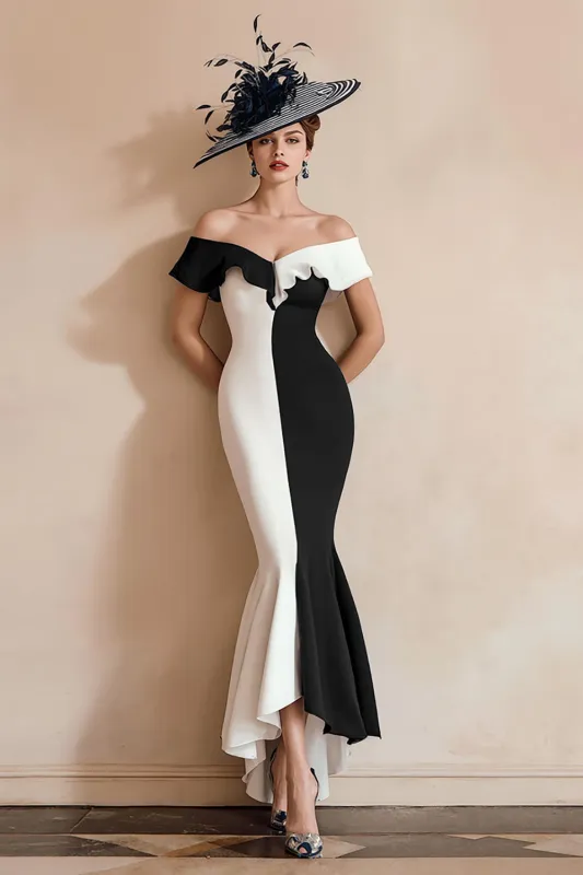 Black and White Off The Shoulder Mermaid Long Mother of the Bride Dress made by Wedtrend
