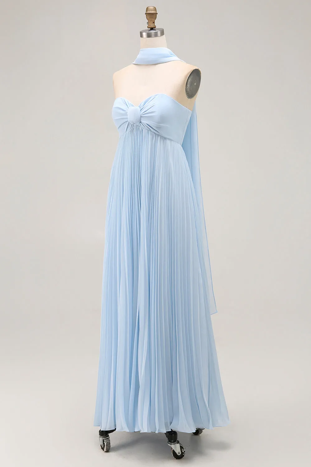 Sky Blue A Line Strapless Pleated Chiffon Long Convertible Dress sold by Wedtrend product image thumbnail 3