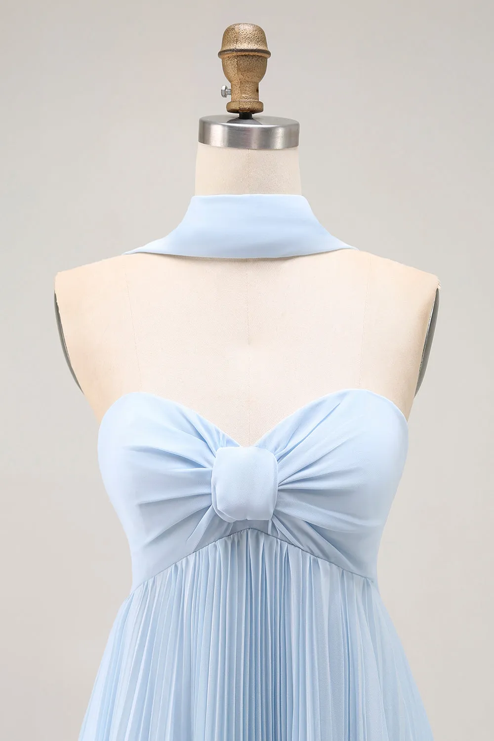 Sky Blue A Line Strapless Pleated Chiffon Long Convertible Dress sold by Wedtrend product image thumbnail 4