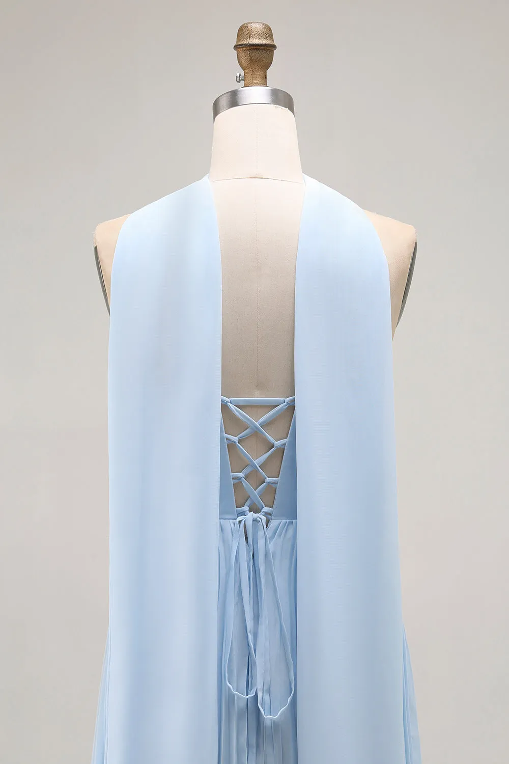 Sky Blue A Line Strapless Pleated Chiffon Long Convertible Dress sold by Wedtrend product image thumbnail 5