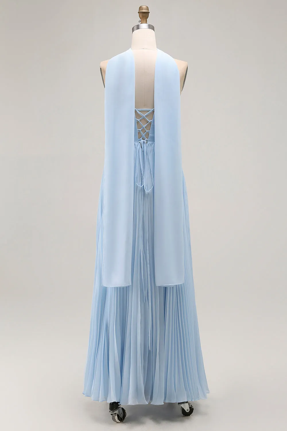 Sky Blue A Line Strapless Pleated Chiffon Long Convertible Dress sold by Wedtrend product image thumbnail 2