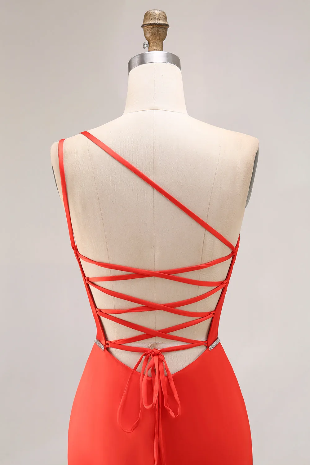 Orange Mermaid One Shoulder Beaded Pleated Long Prom Dress with Slit sold by Wedtrend product image thumbnail 5