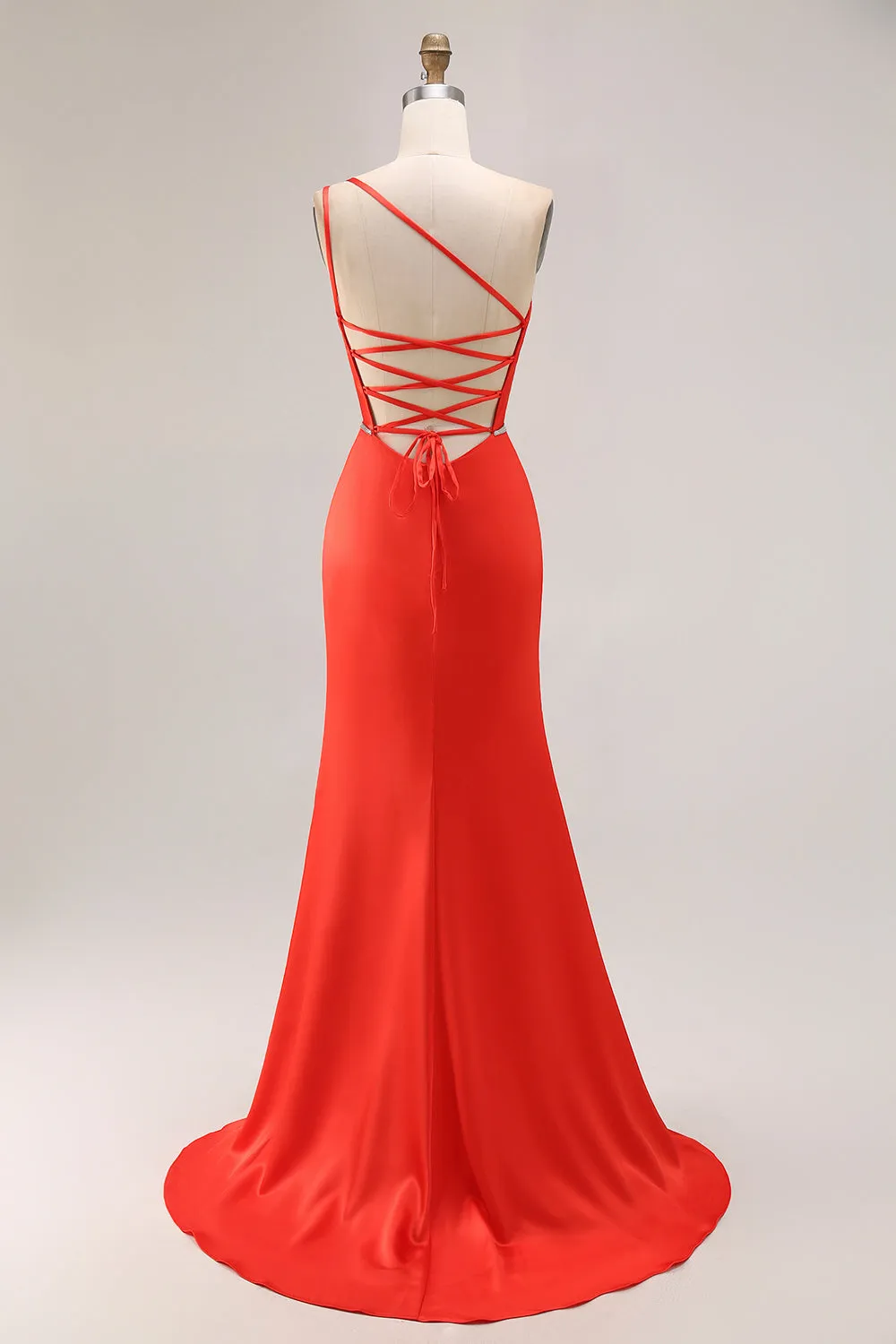 Orange Mermaid One Shoulder Beaded Pleated Long Prom Dress with Slit sold by Wedtrend product image thumbnail 2