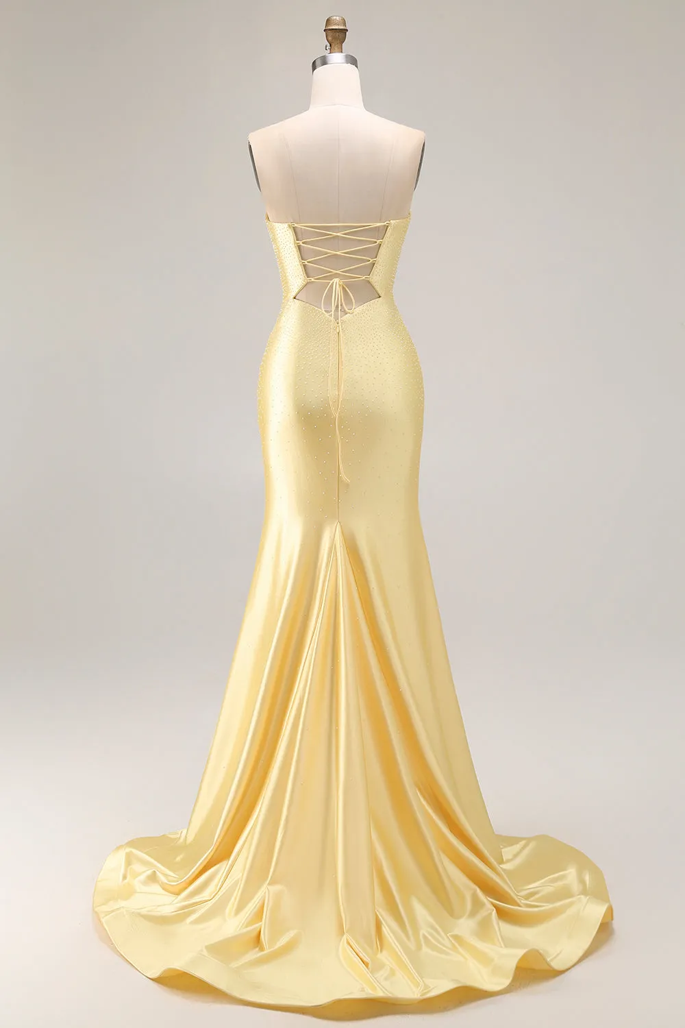 Yellow Mermaid Strapless Beaded Cut Out Long Prom Dress with Slit sold by Wedtrend product image thumbnail 2