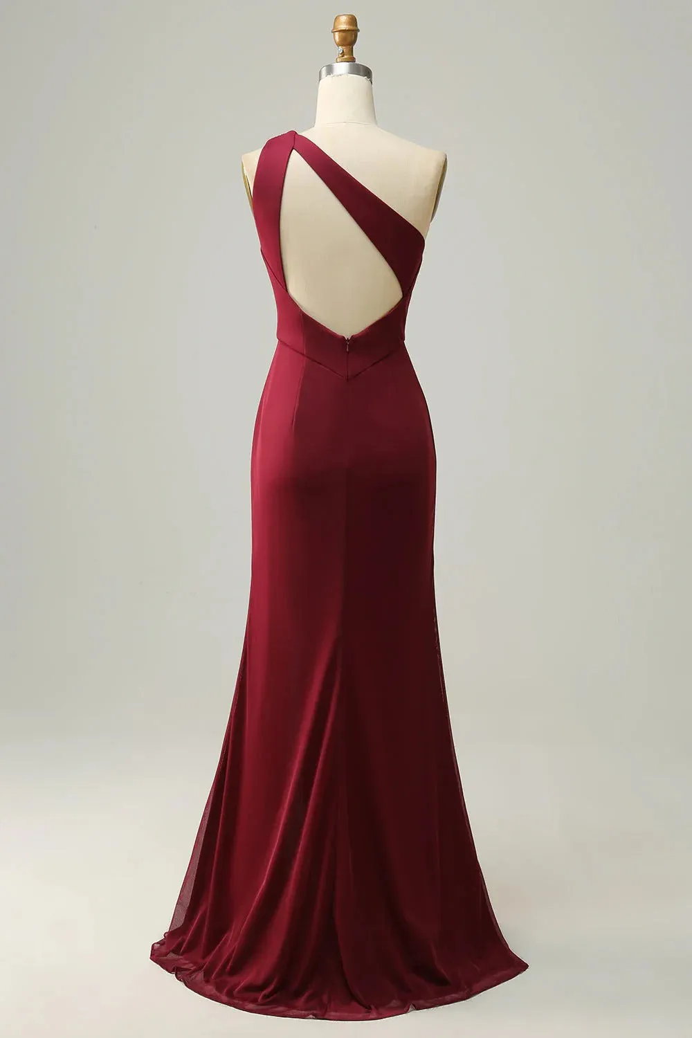 Burgundy Mermaid One Shoulder Ruched Long Bridesmaid Dress with Slit sold by Wedtrend product image thumbnail 2