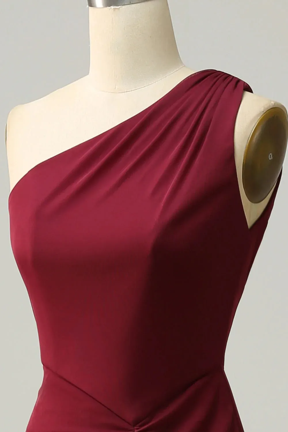 Burgundy Mermaid One Shoulder Ruched Long Bridesmaid Dress with Slit sold by Wedtrend product image thumbnail 4