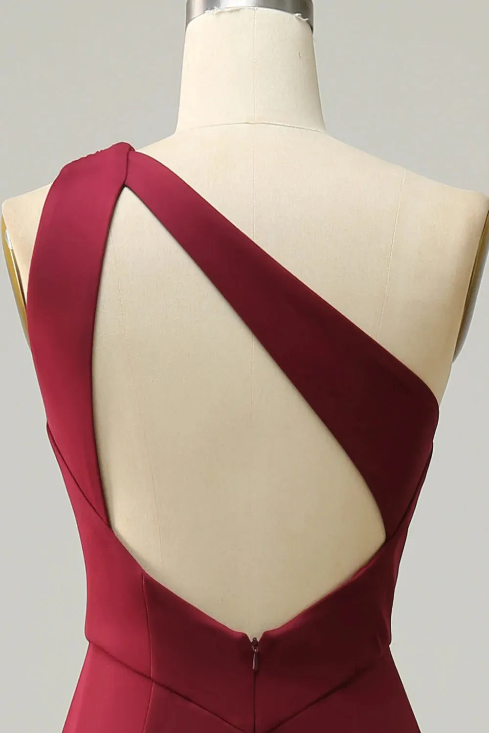 Burgundy Mermaid One Shoulder Ruched Long Bridesmaid Dress with Slit sold by Wedtrend product image thumbnail 5