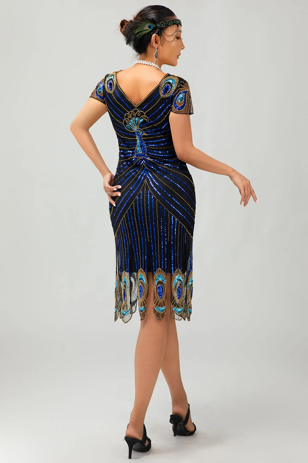 Sequin Black Blue 1920s Bodycon Gatsby Dress with Short Sleeves sold by Wedtrend product image thumbnail 2