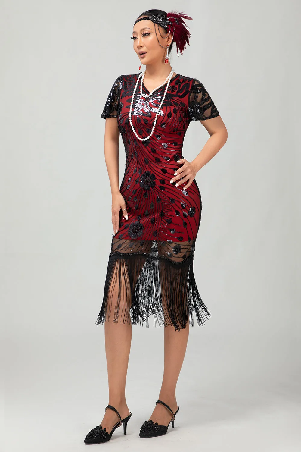 Black Red Fringed 1920s Sequin Flapper Dress sold by Wedtrend product image thumbnail 5