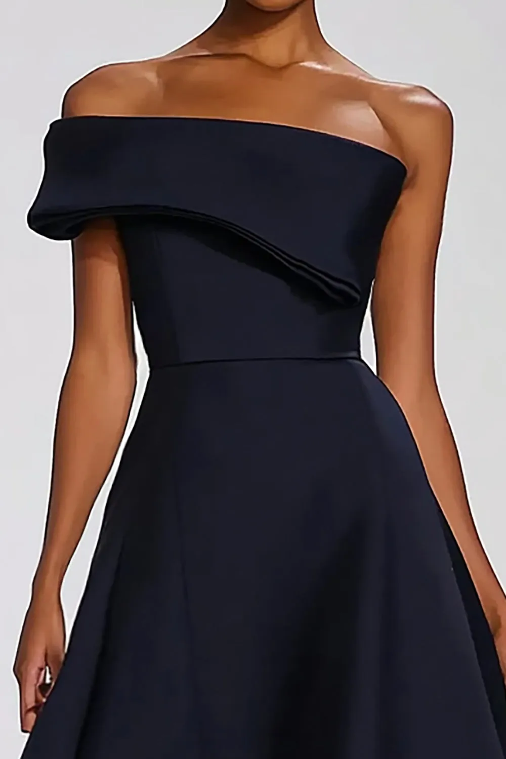 Navy One Shoulder A Line Satin Formal Dress sold by Wedtrend product image thumbnail 2