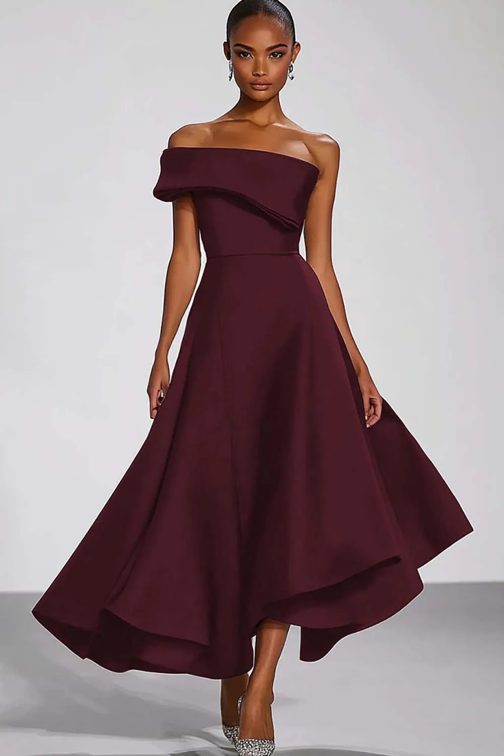 Navy One Shoulder A Line Satin Formal Dress sold by Wedtrend product image thumbnail 5