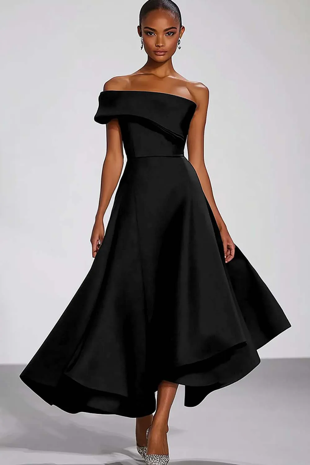 Navy One Shoulder A Line Satin Formal Dress sold by Wedtrend product image thumbnail 3