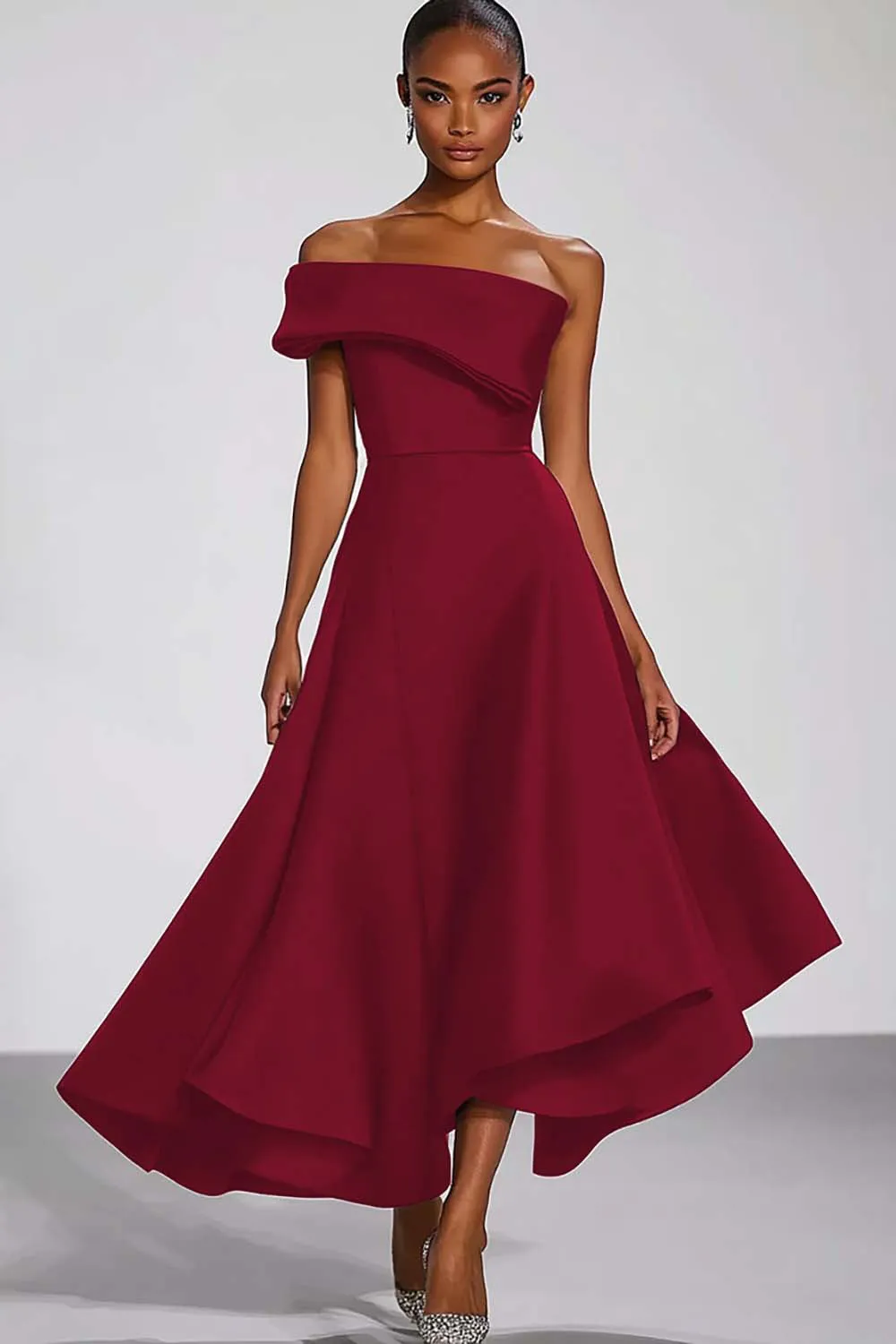 Navy One Shoulder A Line Satin Formal Dress sold by Wedtrend product image thumbnail 4