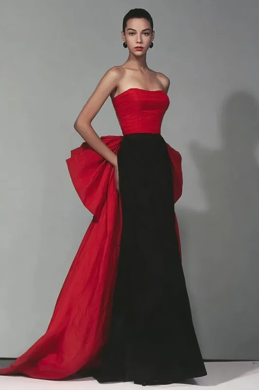 Black and Red Strapless Mermaid Formal Dress with Bow sold by Wedtrend
