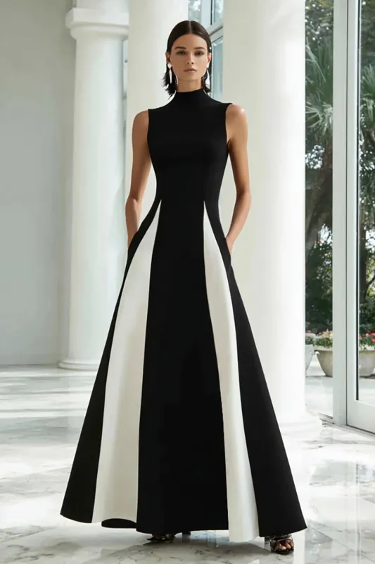 Black and White A-Line High Neck Formal Dress sold by Wedtrend