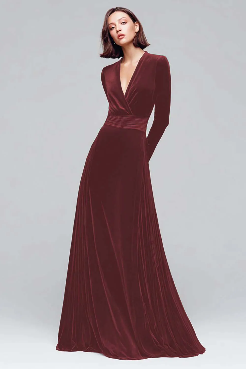 Black Velvet A Line V-Neck Long Sleeves Maxi Holiday Party Dress sold by Wedtrend product image thumbnail 5