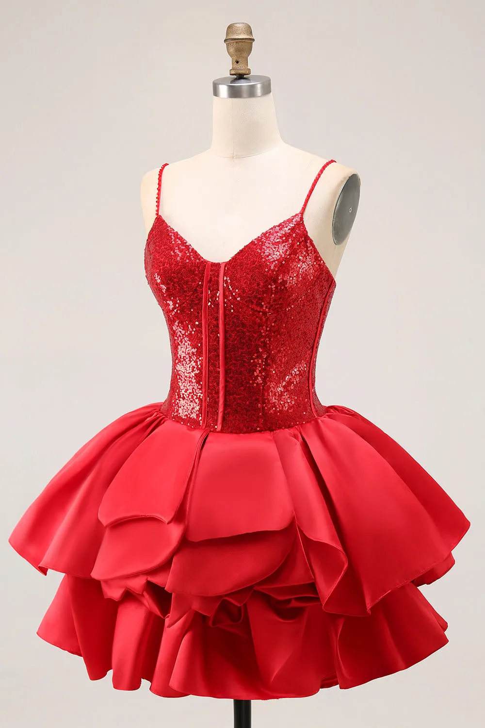 Cute Red A Line Spaghetti Straps Mini Homecoming Dress with Sequins sold by Wedtrend product image thumbnail 3