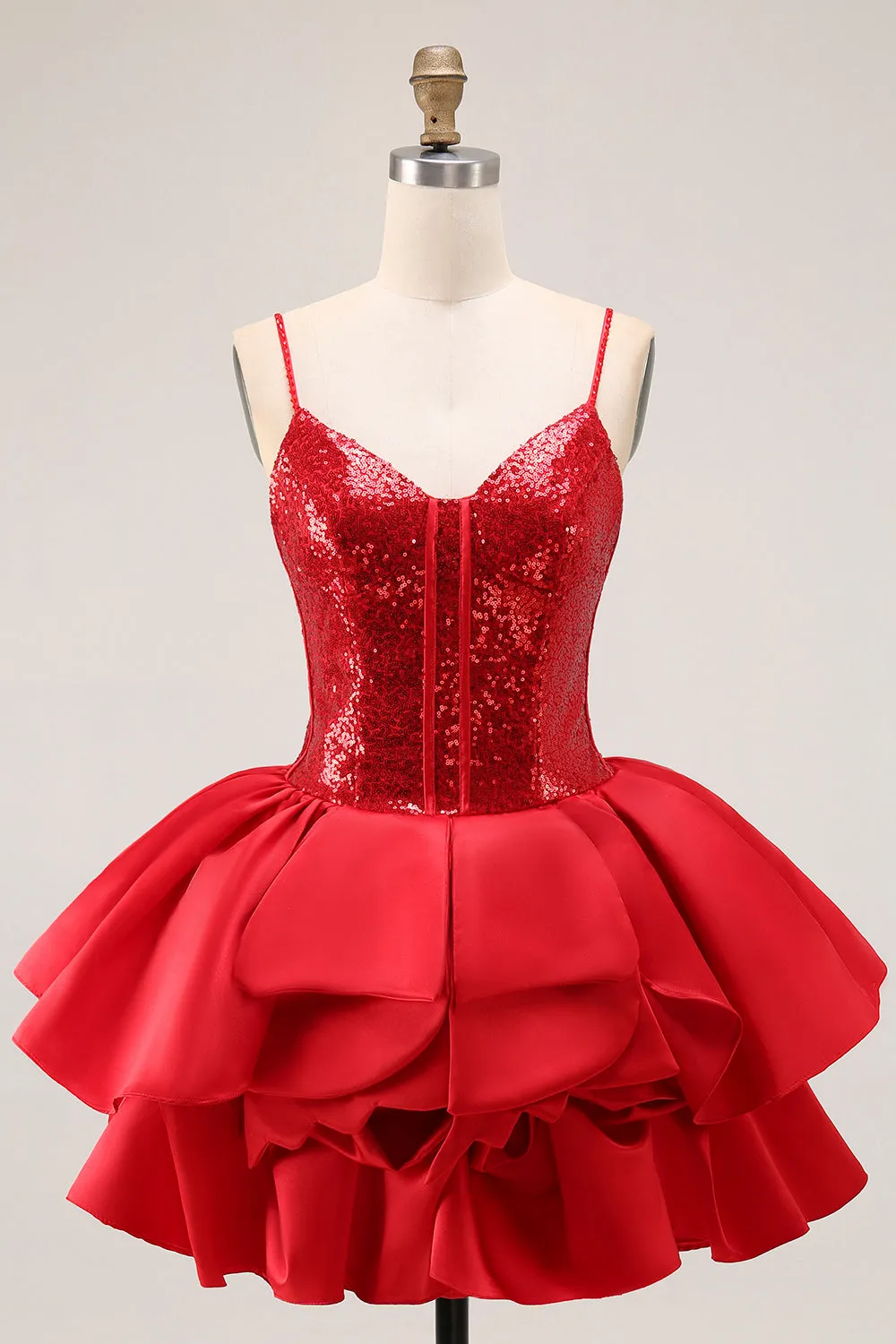 Cute Red A Line Spaghetti Straps Mini Homecoming Dress with Sequins sold by Wedtrend