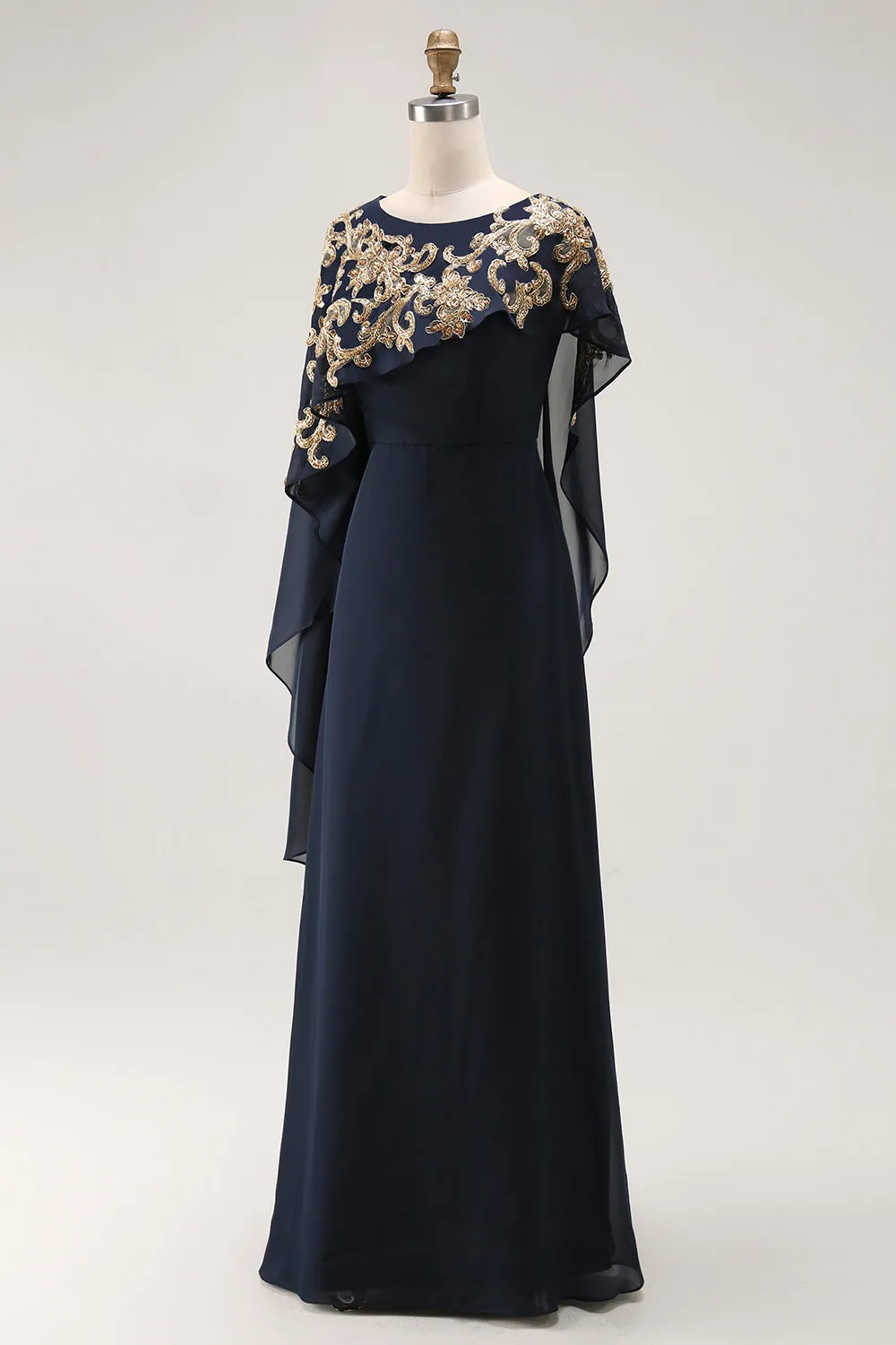 Navy Sheath Chiffon Beaded Mother Of The Bride Dress with Cape sold by Wedtrend product image thumbnail 5