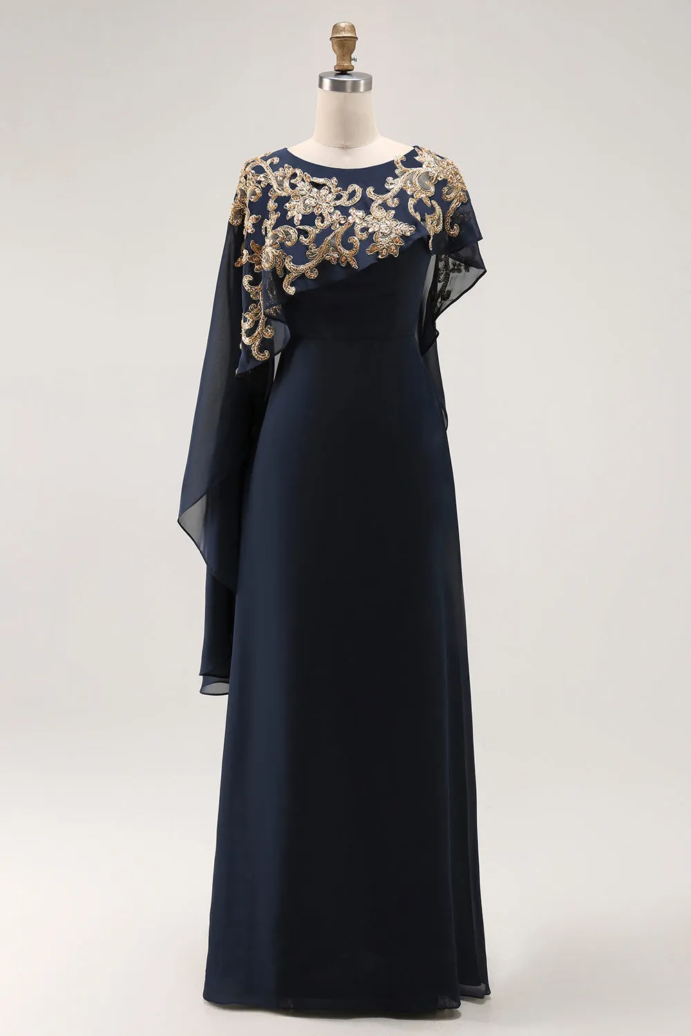 Navy Sheath Chiffon Beaded Mother Of The Bride Dress with Cape sold by Wedtrend