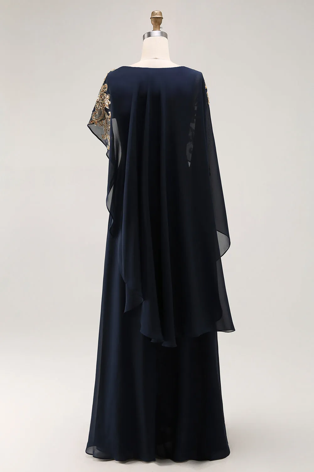 Navy Sheath Chiffon Beaded Mother Of The Bride Dress with Cape sold by Wedtrend product image thumbnail 2