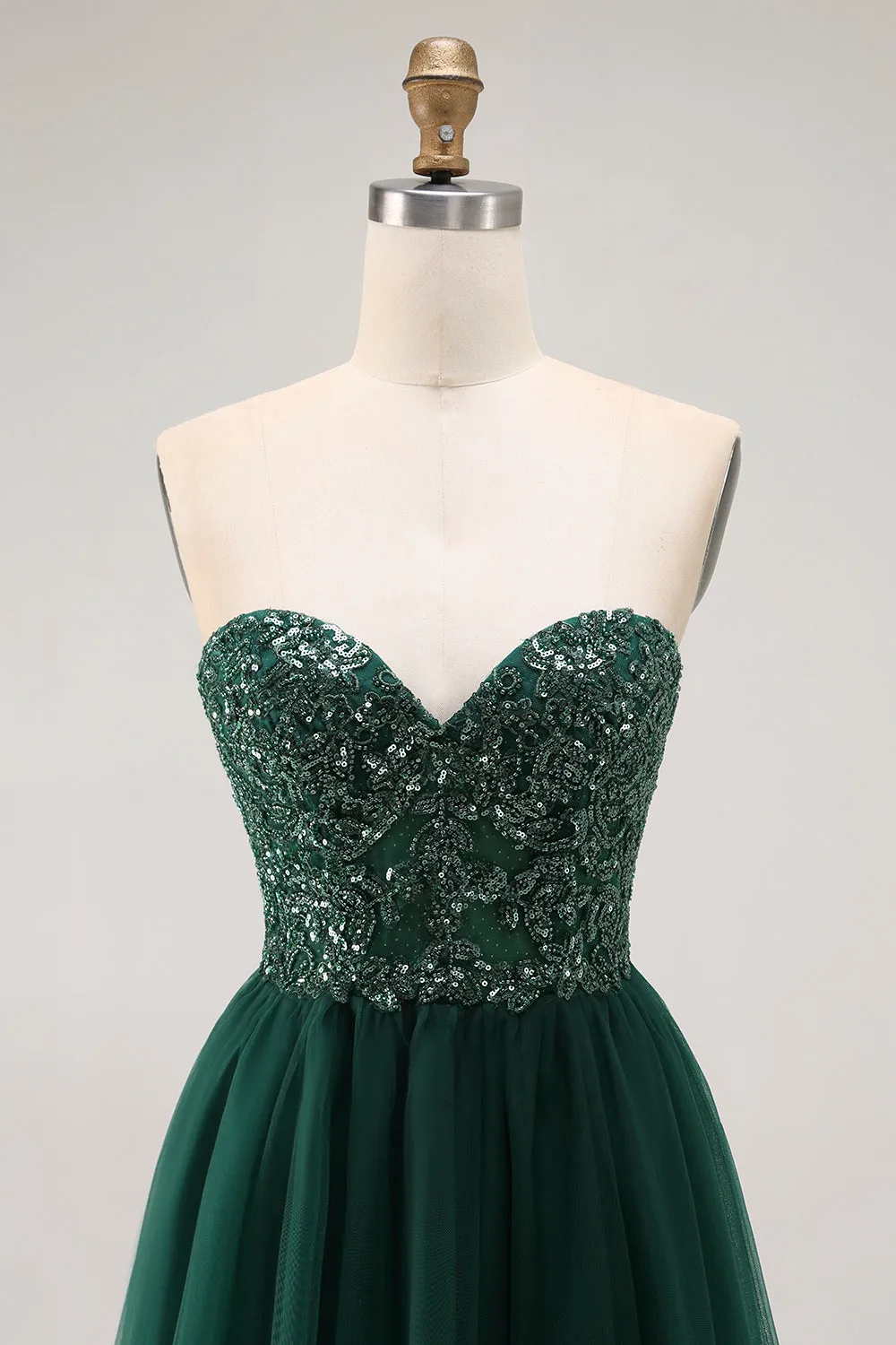 Dark Green A-Line Sweetheart Sequins Long Prom Dress with Slit sold by Wedtrend product image thumbnail 4