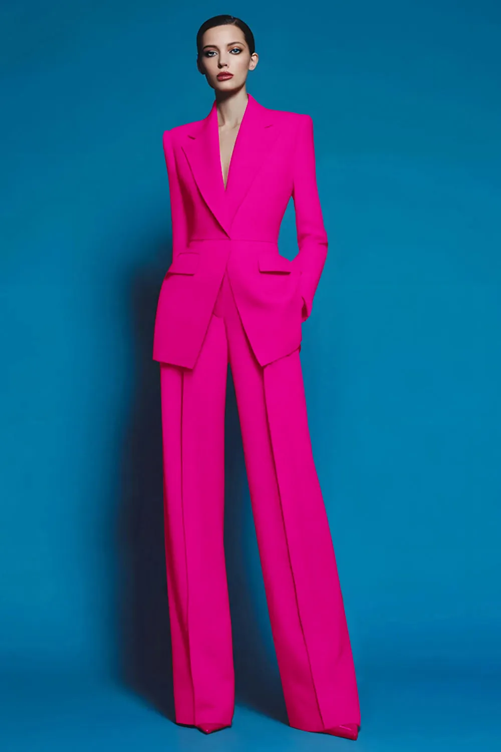 Red Notched Lapel 2 Piece Women Suits with Pockets sold by Wedtrend product image thumbnail 4