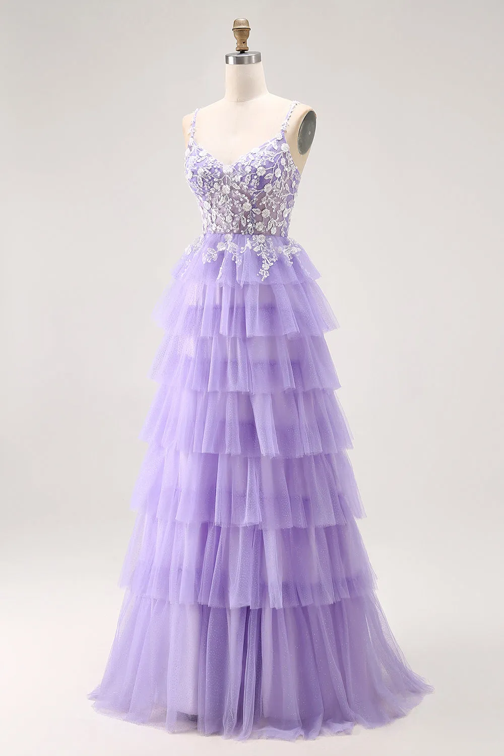 Purple A-Line Sequins Spaghetti Straps Long Prom Dress with Ruffles sold by Wedtrend product image thumbnail 3