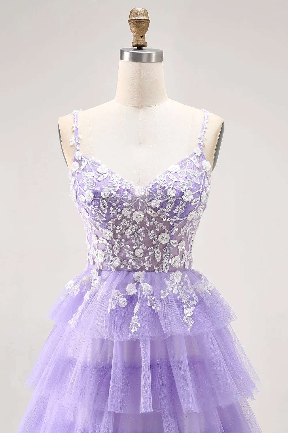 Purple A-Line Sequins Spaghetti Straps Long Prom Dress with Ruffles sold by Wedtrend product image thumbnail 4