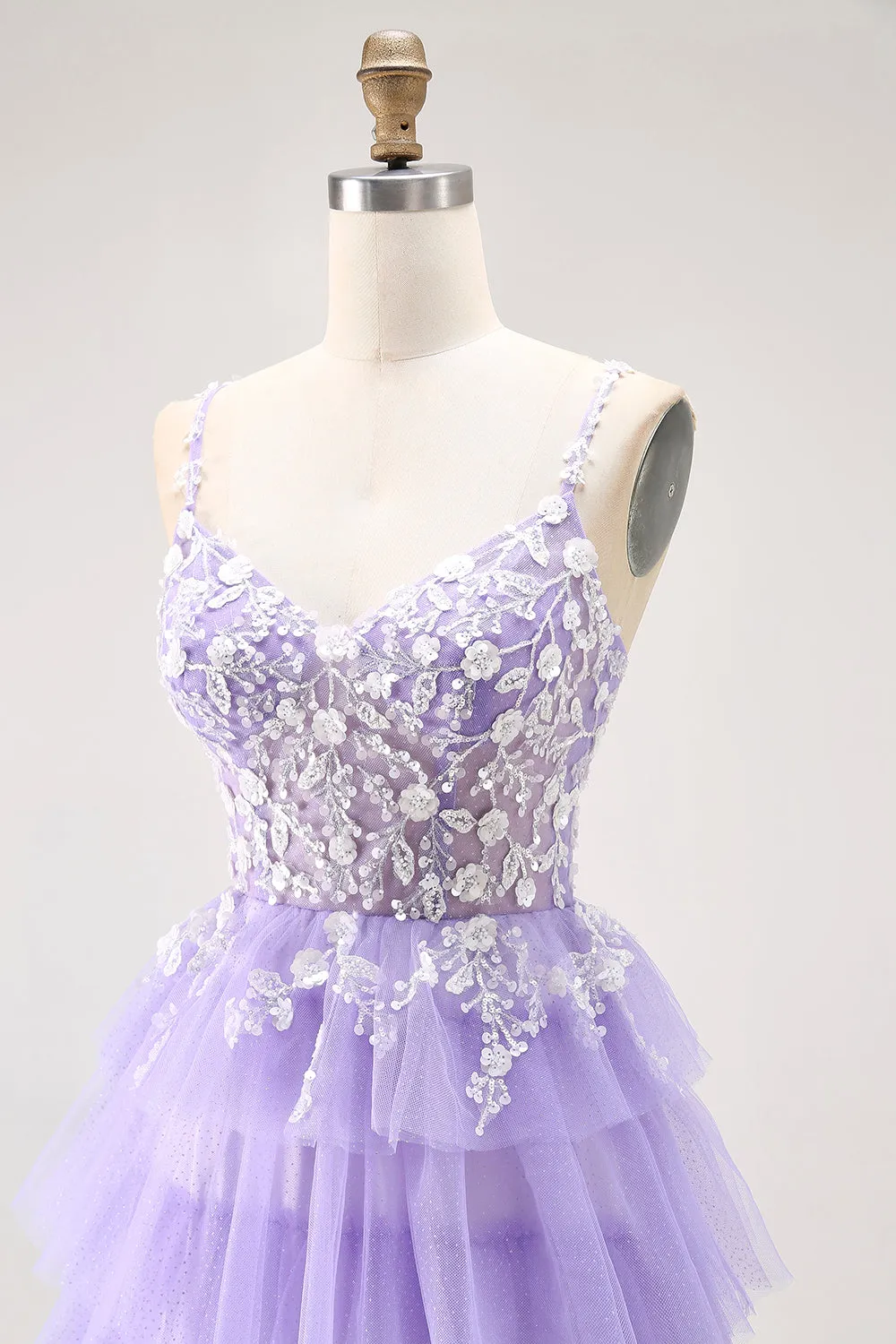 Purple A-Line Sequins Spaghetti Straps Long Prom Dress with Ruffles sold by Wedtrend product image thumbnail 5