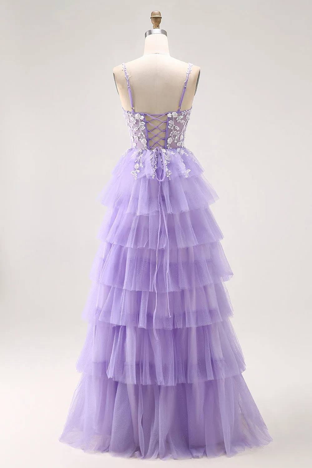 Purple A-Line Sequins Spaghetti Straps Long Prom Dress with Ruffles sold by Wedtrend product image thumbnail 2