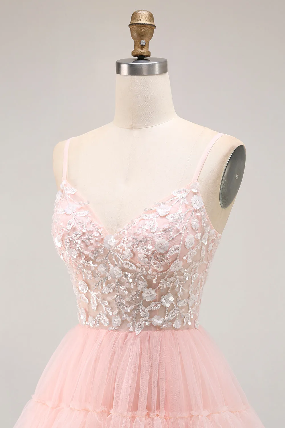 Blush A Line Sequins Tiered Spaghetti Straps Corset Long Prom Dress with Slit sold by Wedtrend product image thumbnail 5
