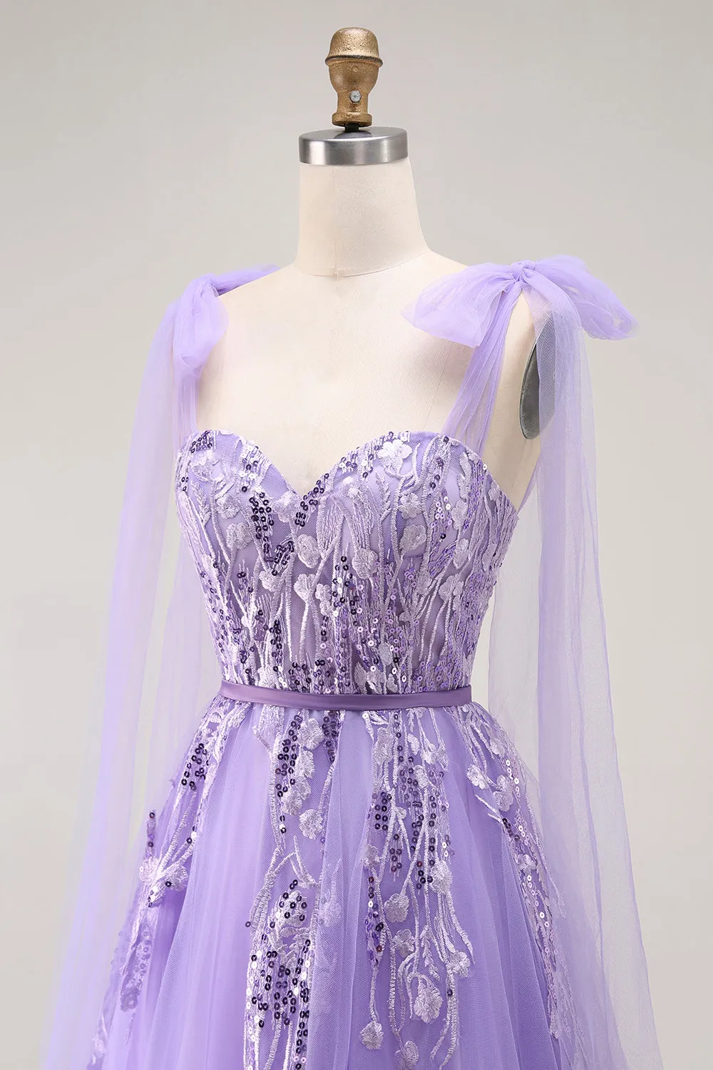 Purple A-Line Sequins Tie Back Long Prom Dress with Appliques sold by Wedtrend product image thumbnail 5