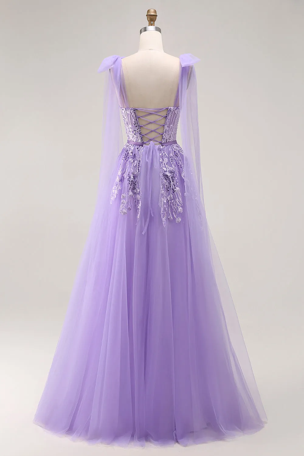 Purple A-Line Sequins Tie Back Long Prom Dress with Appliques sold by Wedtrend product image thumbnail 2