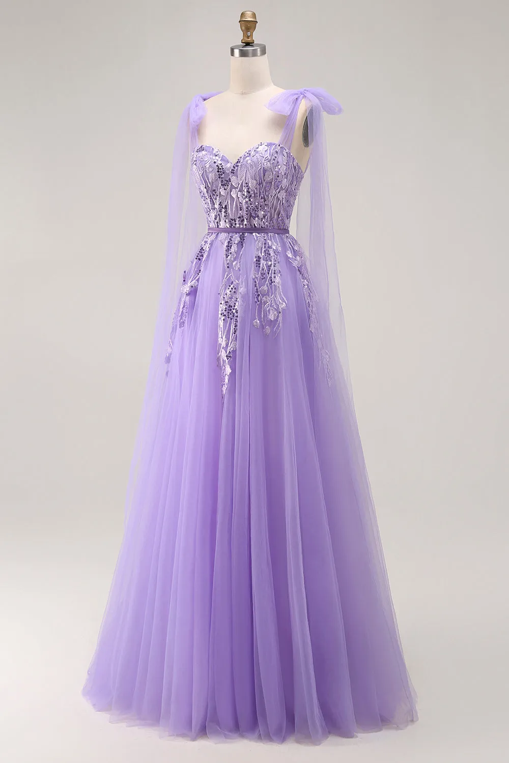 Purple A-Line Sequins Tie Back Long Prom Dress with Appliques sold by Wedtrend product image thumbnail 3