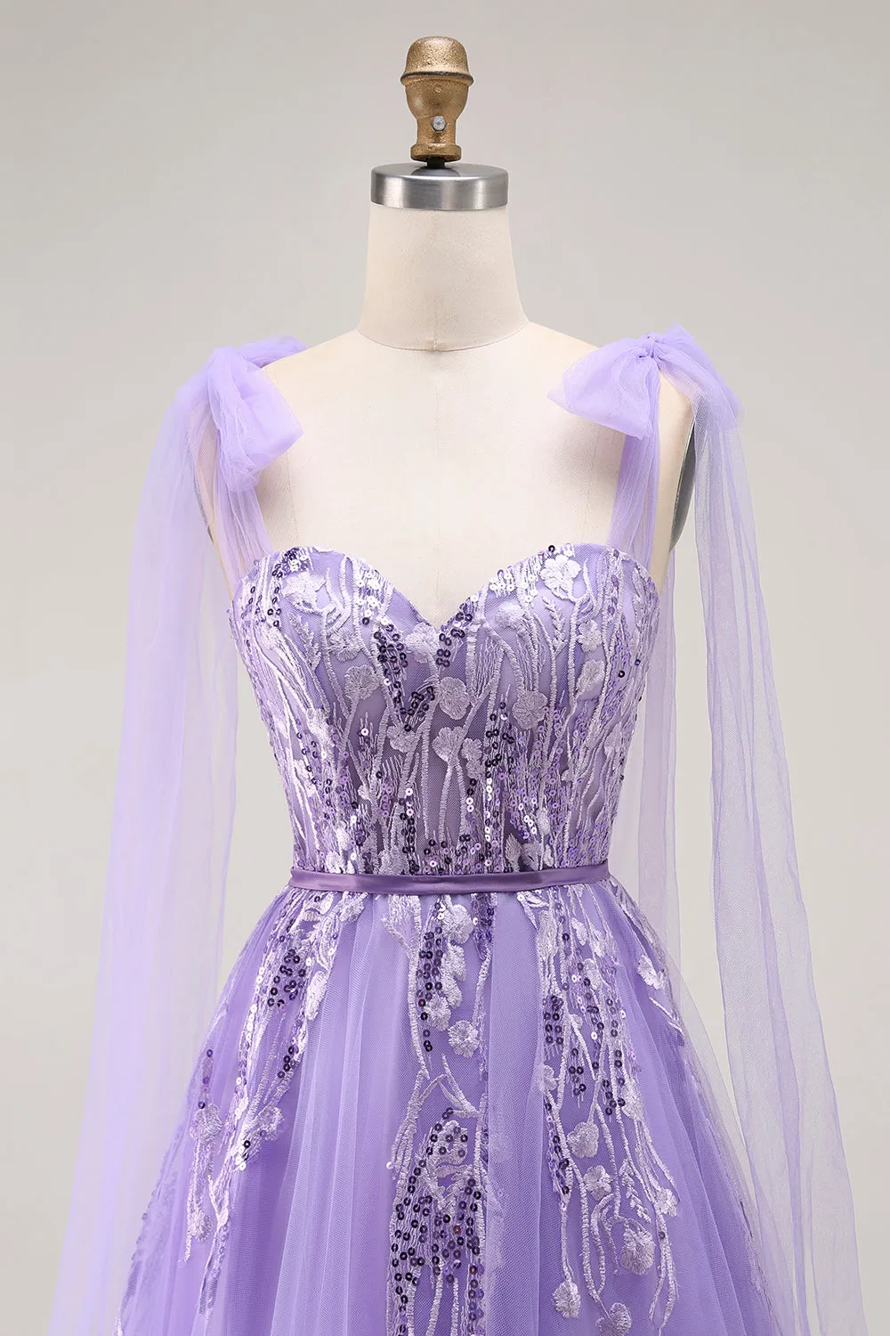 Purple A-Line Sequins Tie Back Long Prom Dress with Appliques sold by Wedtrend product image thumbnail 4