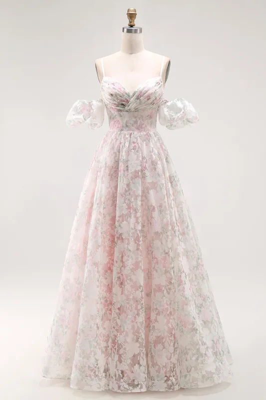 Blush Flower A-Line Cold Shoulder Long Prom Dress with Lace Up Back made by Wedtrend