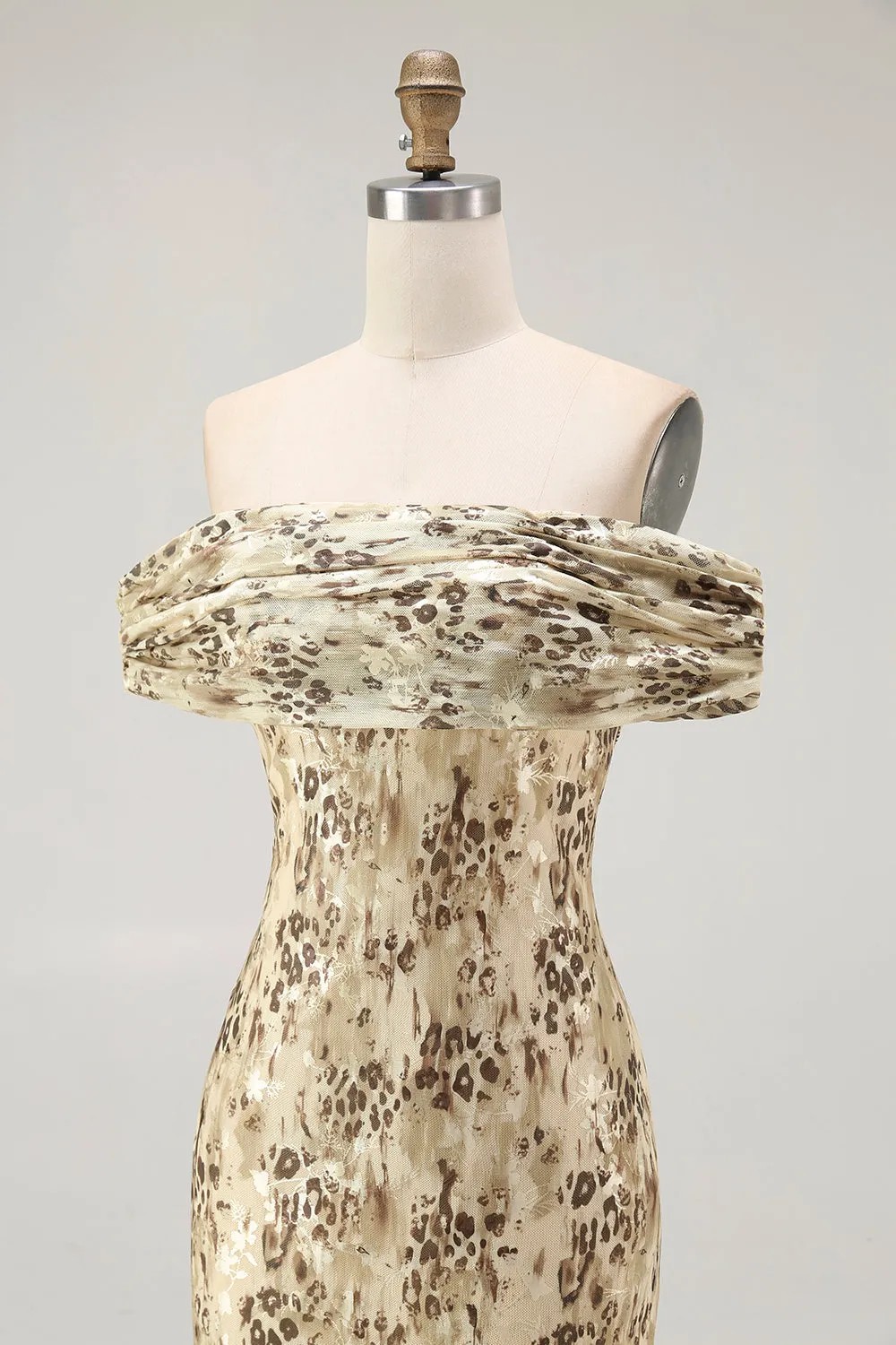 Champagne Flower Off The Shoulder Print Sheath Maxi Dress sold by Wedtrend product image thumbnail 5