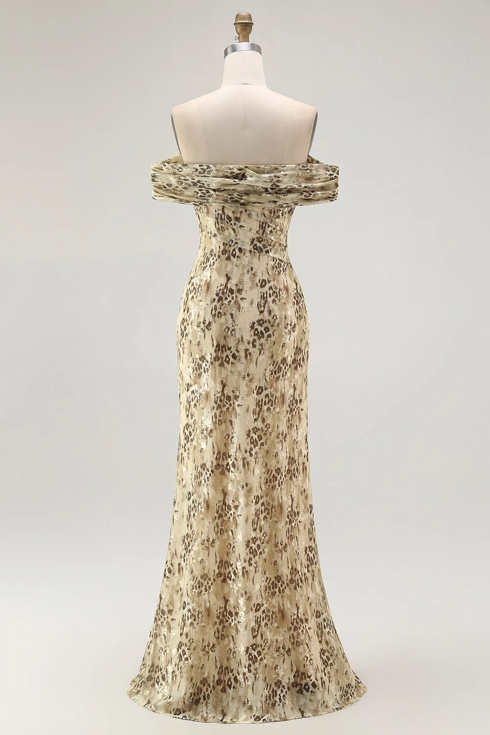 Champagne Flower Off The Shoulder Print Sheath Maxi Dress sold by Wedtrend product image thumbnail 2