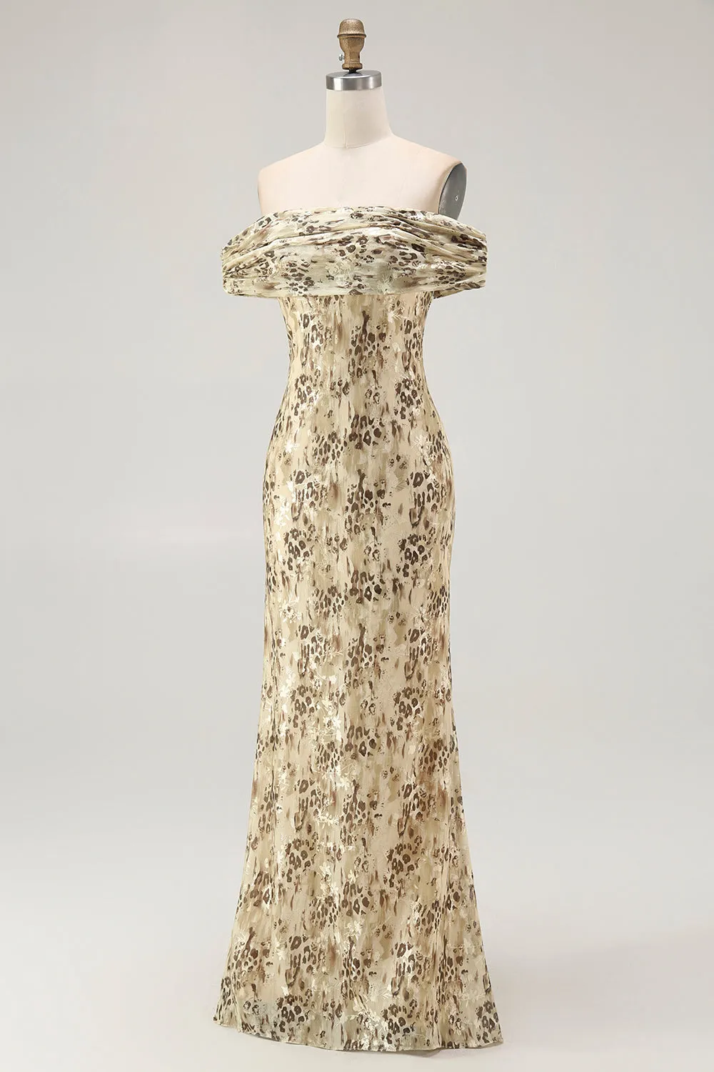 Champagne Flower Off The Shoulder Print Sheath Maxi Dress sold by Wedtrend product image thumbnail 3
