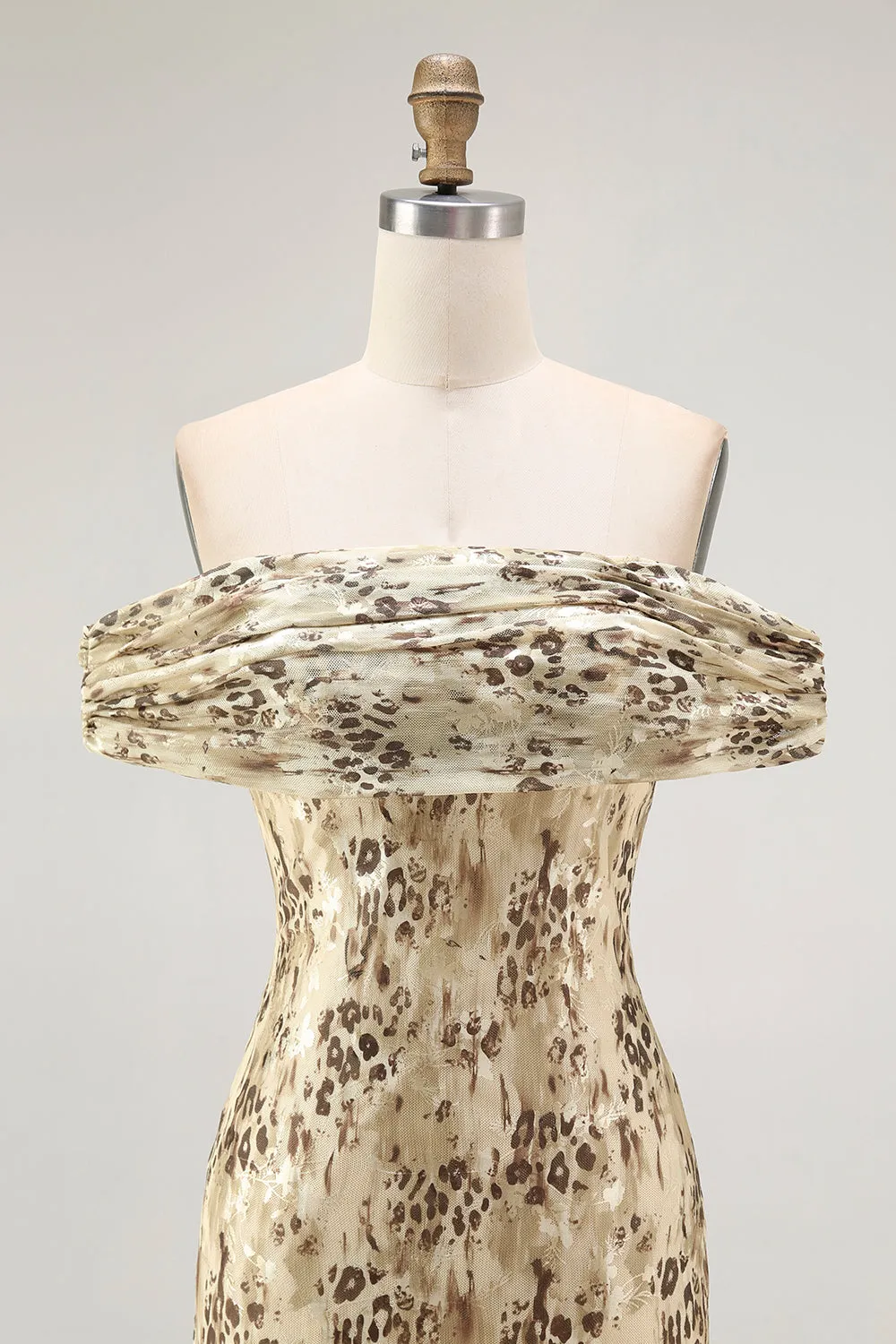 Champagne Flower Off The Shoulder Print Sheath Maxi Dress sold by Wedtrend product image thumbnail 4