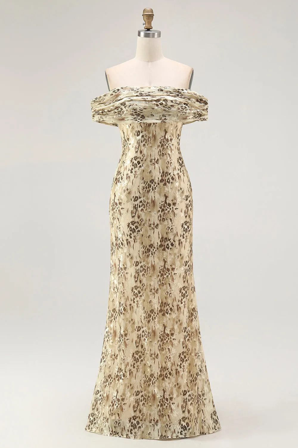 Champagne Flower Off The Shoulder Print Sheath Maxi Dress sold by Wedtrend