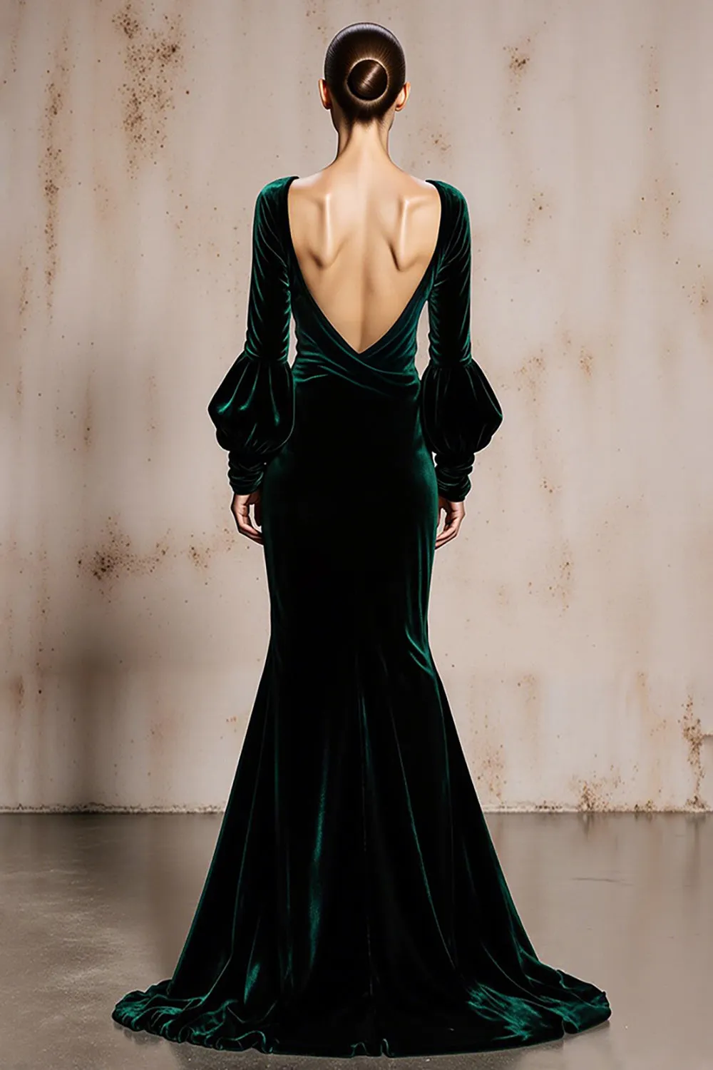 Dark Green Velvet Mermaid Maxi Evening Dress with Long Sleeves sold by Wedtrend product image thumbnail 2